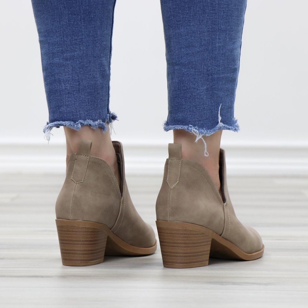 Khaki Pointy Toe Open Side Ankle Booties - Picture 5 of 15